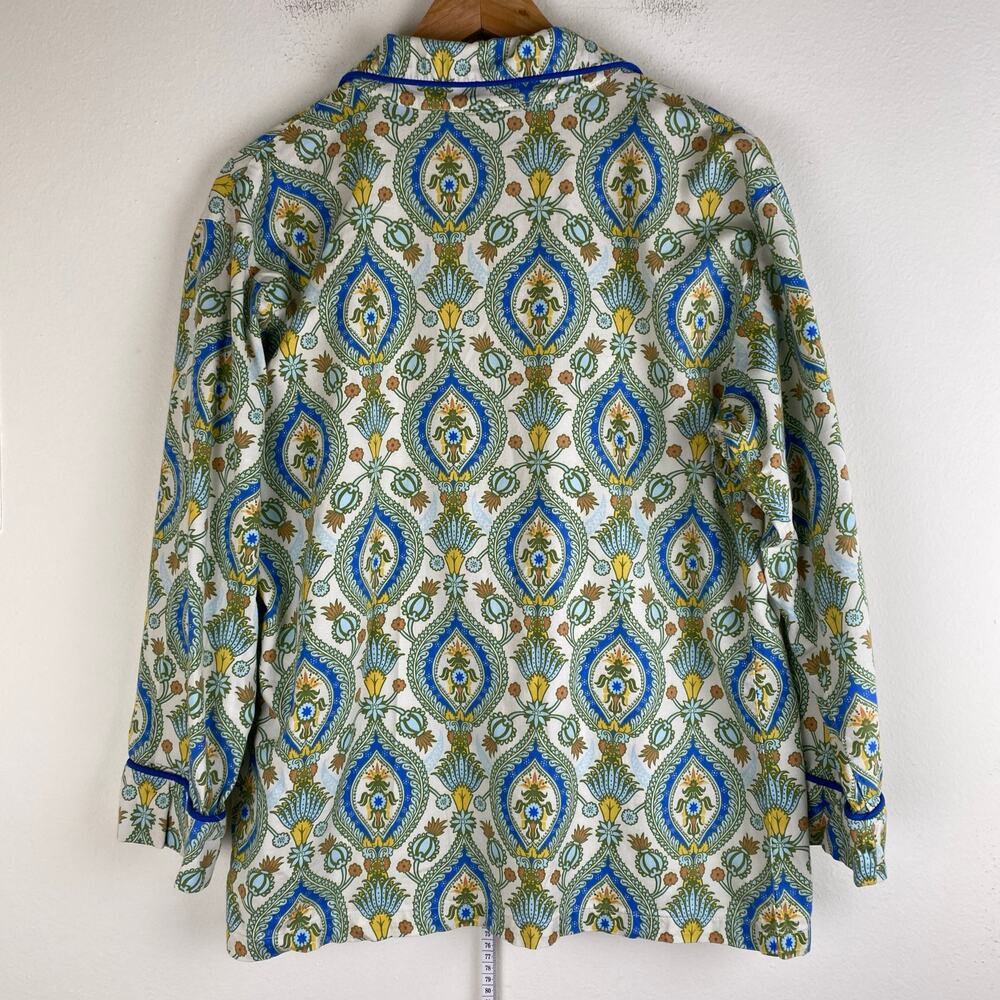 BedHead Damask Poplin Pajamas Size M Green Blu Cotton Long Sleeve Pants PJs Set - Picture 3 of 12